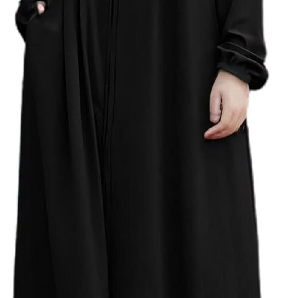 Womens Abaya Muslim Long Sleeve Zipper Dress with Pockets for Prayer and Casual
